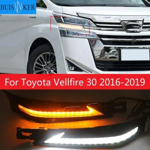 2Pcs LED CAR DRL Daytime Running Lights fog lamp led daylight for Toyota Vellfire 30 2016 2017 2018 2019 with Turn signal