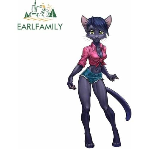 EARLFAMILY 13cm x 6.4cm for Black Cat Furry Car Stickers Anime Personality Decal Graphics Vinyl Car Wrap JDM Assessoires