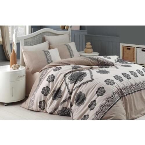 Elegance Double Cotton Duvet Cover Set Made in Turkey Queen Size European Style 4 pcs