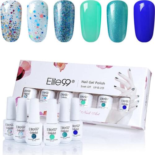 Elite99 6 Pieces/lot Blue Color Gel Varnish 8ml UV Gel Nail Art Varnish With Gift Box Semi Permanent Nail Gel Polish Lacquer