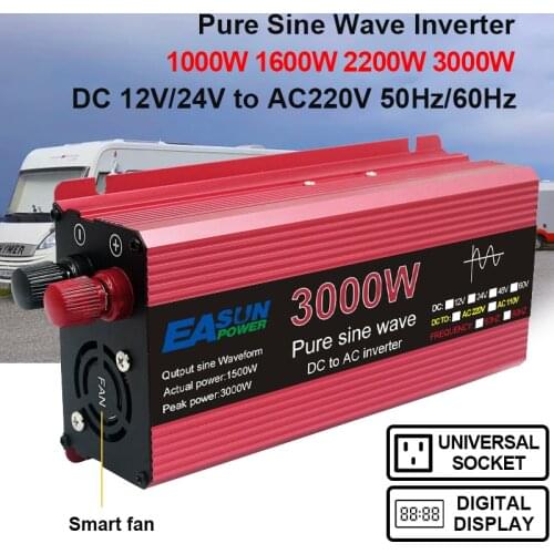1KW 1.6KW 2.2KW 3KW Power Inverter 12V 220V DC To AC Solar Inverter Transformer 50hz 60hz 24Volt Inversor