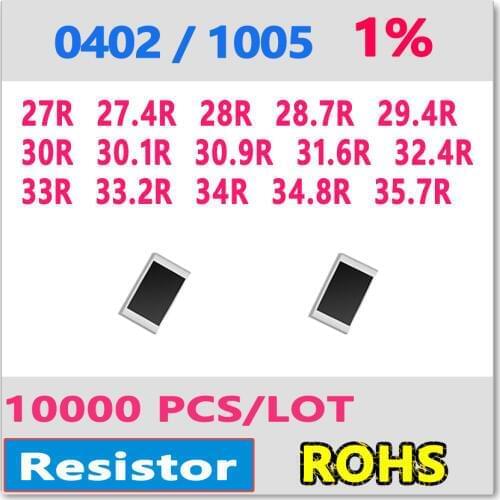 JASNPROSMA OHM 0402 F 1% 10000pcs 27R 27.4R 28R 28.7R 29.4R 30R 30.1R 30.9R 31.6R 32.4R 33R 33.2R 34R 34.8R 35.7R smd 1005