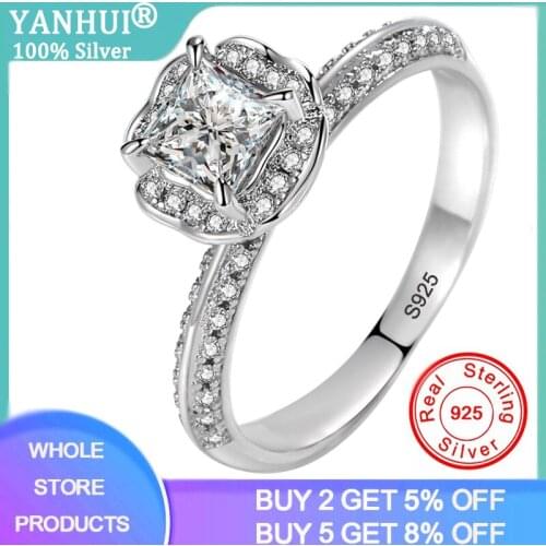 YANHUI Luxury Heart Ring For Women Female Silver 925 Rings Romantic Birthday Gift For Girlfriend Fashion Zircon Stone Jewelry