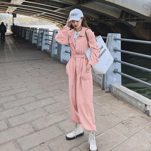 Jumpsuit Women Long Sleeve Lapel Loose Casual Streetwear One Piece Pants Overalls Female Fashion Elegant Wide Leg Trouser Romper