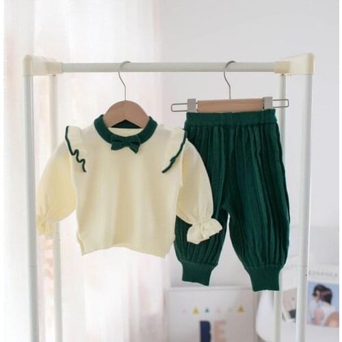 Baby Girls Clothing Sets 2pcs Sweater Tops+Pants Childrens Tracksuit New Autumn Kids Knitted Casual Outfits for 1-5T Toddler