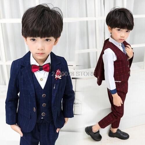 Flower Boys Wedding Suit Gentleman Kid Formal Jacket Vest Pants Bowtie 4Pcs Children Prince Performance Dress Graduation Costume