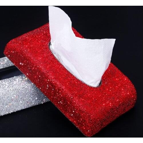 Creative Bling Crystal Tissue Box Seat Box Diamond Car Armrest Drawer Box Tissue Holder Rectangular Car Interior Accessories