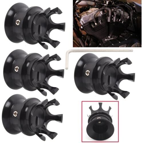 Motorcycle 4Pcs Black Engine Topper Cover Spark Plug Crown Screw Nut Head Bolt Cap For Harley Softail Dyna Sportster XL883 86-20