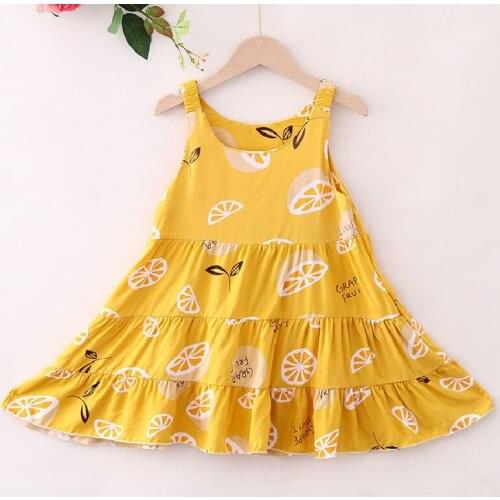 Girls Summer Dress Cotton Floral A-Line Bohemia Roupa Infantil Menina Sleeveless Kids Princess Fruit Round Neck Party Clothes