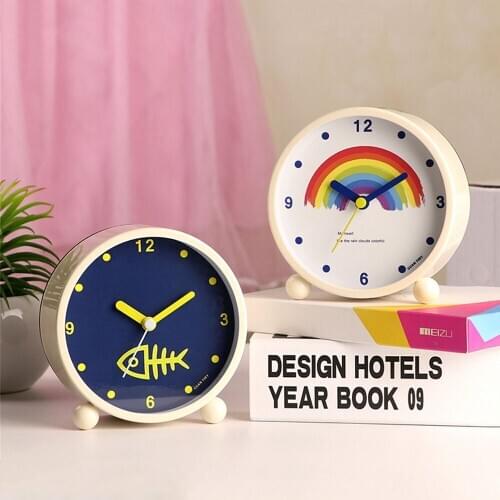 Cute Metal Alarm Clock 4 inch Night Light Table Clocks Vigue Student Bedside Mute Movement Alarm Clocks Bedroom Decoration