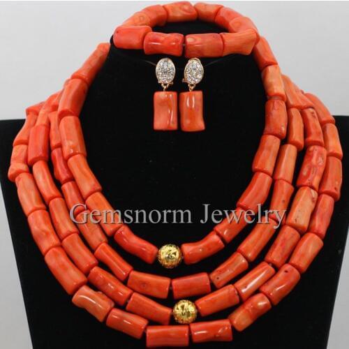2020 Fashion African Coral Beads Jewelry Set Nigerian Wedding African Beads Jewelry Set Christmas Necklace Free Shipping CNR370