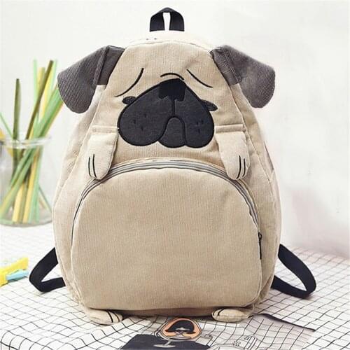 Fashion Women Backpack Cute Dog Fox Funny cartoon animals Corduroy Backpacks School Bag for Teenage Ladies Casual Bookbags