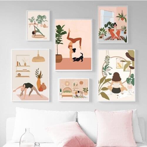 Yoga Woman Monstera Bedroom French Bulldog Wall Art Canvas Painting Nordic Poster And Prints Wall Pictures For Living Room Decor