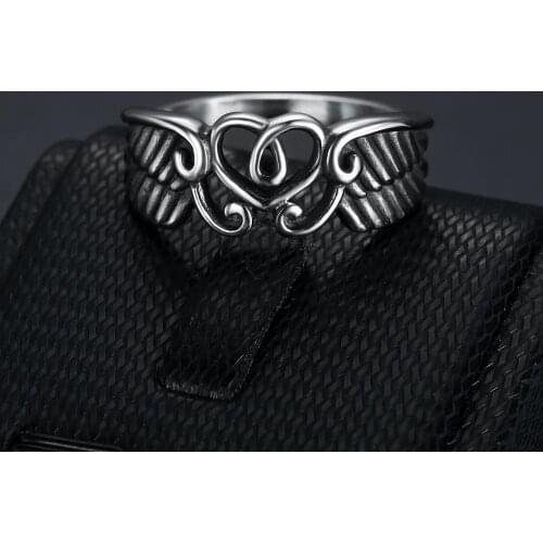 Stainless steel Love Angel Wings Ring For Women Gothic Steampunk Party Anniversary Ring Adult Jewelry Gift
