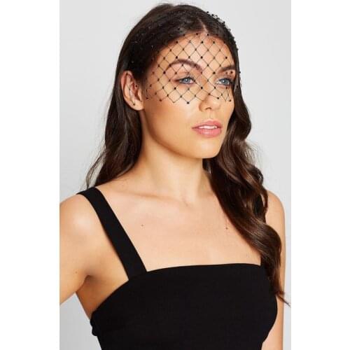 New Wedding Party Sexy Black Face Veil for Bridal Crystal Beaded Tiara Headwear Birdcage Net Mask Novia Hair Accessories