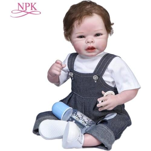 NPK 55CM high quality collectibles brown hair cuddly soft body baby boy bebe doll reborn doll real touch hand rooted hair