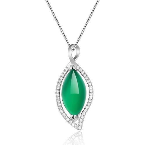 Natural Green Jade Pendant Necklace 925 Silver Jadeite Chalcedony Amulet Fashion Charm Jewelry Gifts for Women Her