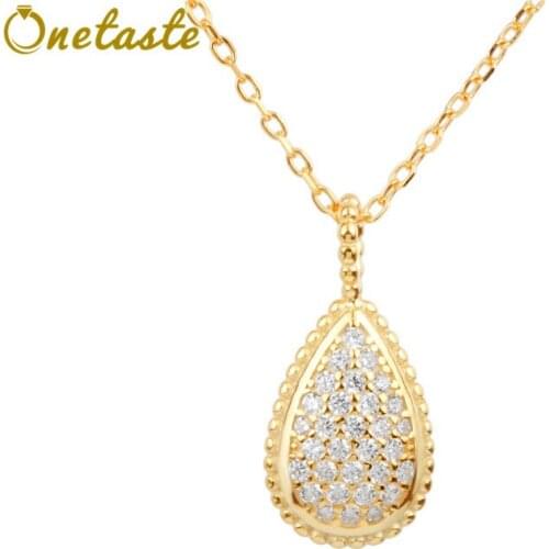 Japanese Style S925 Silver Gold Plated Water Drop Pendant Necklace Glittering Zircon Court Elegant Chokers Necklaces Women Girl