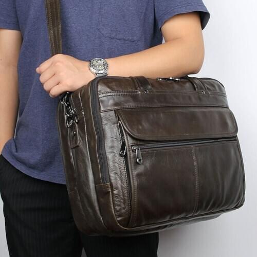 Briefcase Men Cow Leather 2019 New Man 15" Laptop File Business Casual Tote Hand Bags Real Leather Travel Shoulder Crossbody Bag