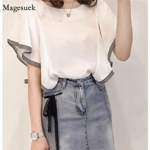 Short Butterfly Sleeve Chiffon Shirt New Summer Plus Szie M-4XL Loose Super Short Woman Blouse Top Female Fairy shirt 9317 50