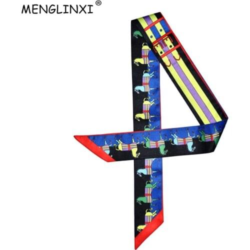 2021 New Carriage Print Small Scarf Women Silk Scarf Bag Ribbons Fashion Brand Head Scarf Hot Sale Long Scarves C02