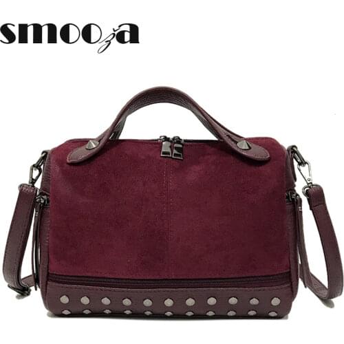 SMOOZA New Arrival Nubuck PU Leather Handbags For Women Casual Female Shoulder Bag Crossbody Bag Ladies Large Rivet Messenger