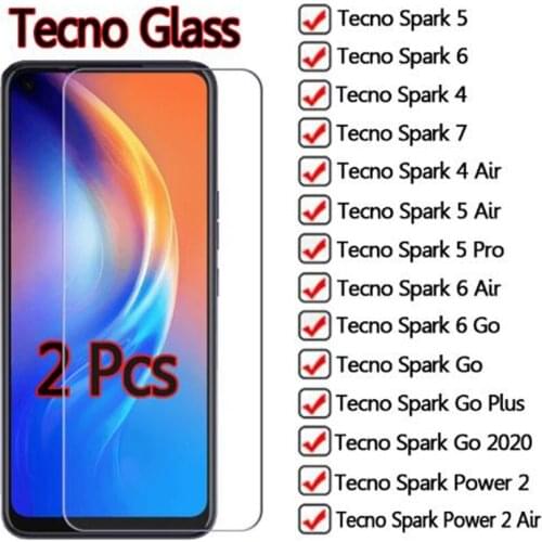 Glass For Tecno Spark 7 5 4 6 Air Go Pro Glass For Tecno Spark Power 2 Air Go Plus 2020 Cover Phone Front Screen Protector Film