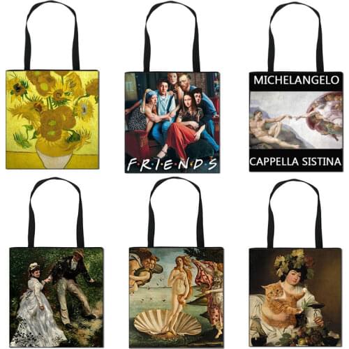 New Van Gogh Oil Painting Canvas Tote Bag Retro Art Fashion Travel Bag Women Leisure Eco Shopping High Quality Foldable Handbag
