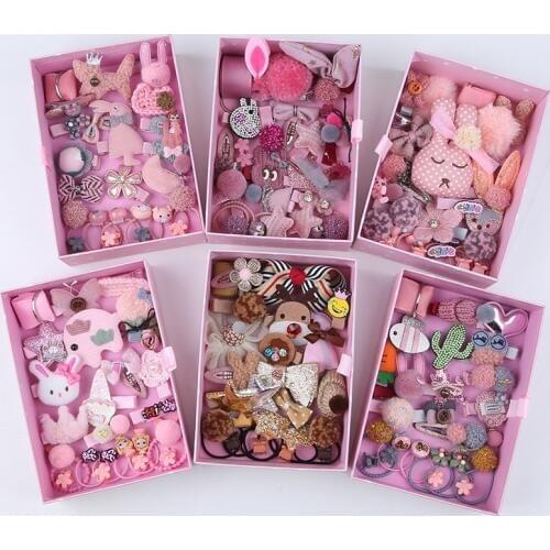 18/24 Pcs/Set Children Hair Clip Set Baby Head flower Fabric Bow Barrettes Hair clips Girl Elastic hair Headband Headdress Gift