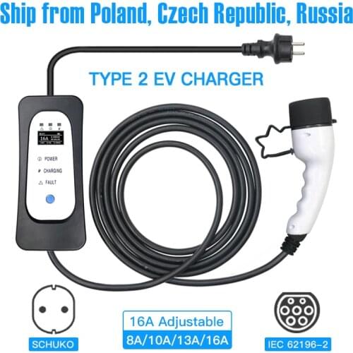 Kolanky Type 2 EV Charger Level 2 16 Amp Portable Electric Vehicle Charger, CEE Plug 220V-240V Car Charging Cable, IEC 62196-2