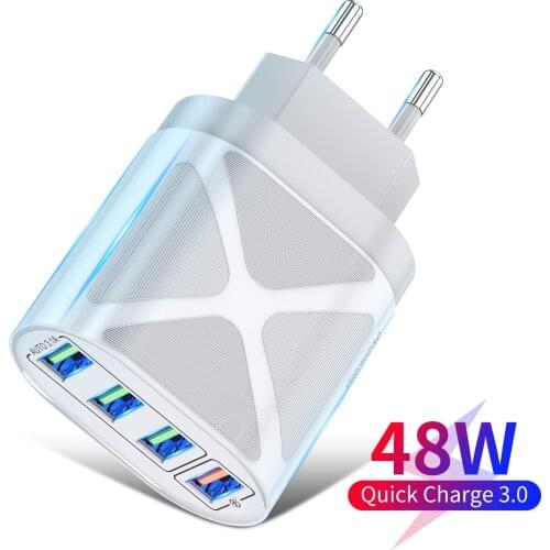 Lovebay 48W 4Ports Phone Charger QC 3.0 USB Charger EU US UK LED Fast Charging Wall Charger Adapter For iPhone 12 Samsung Xiaomi
