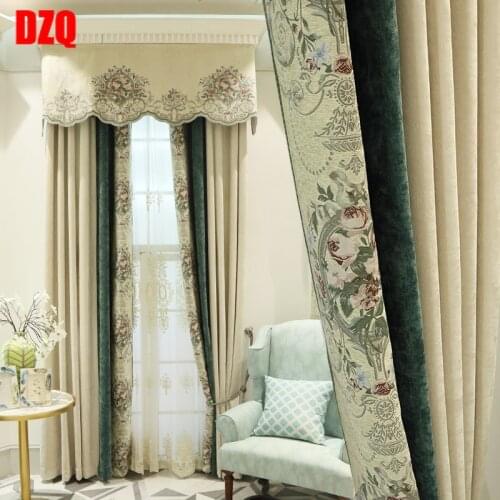 Rustic Decorations for Home French Flannel Embroidered Velvet Thick Duplex Blue Cloth Blackout Curtain Luxury Curtains