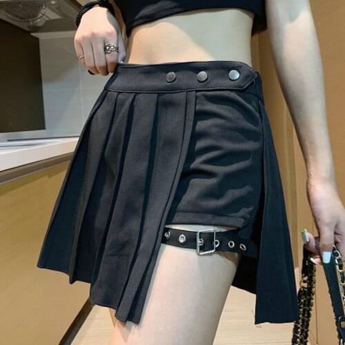 2021 Punk Irregular Girls Skirt Shorts Faldas New Summer Women Skirt Jupe Streetwear Black Sexy High Waist Pleated Skirt 9962