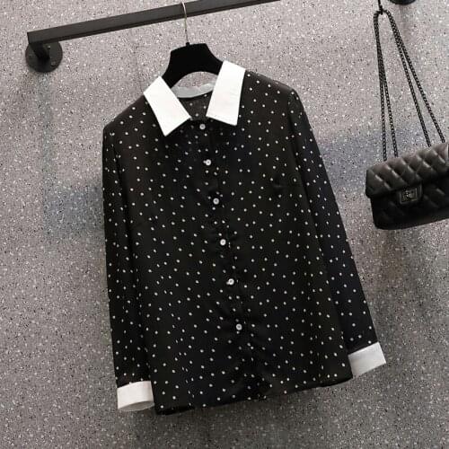 Black Printed Long Sleeved Plus Size Korean Autumn Elegant Fashion Blouses And Tops WomenS Oversize Shirt Clothing 2021 Female