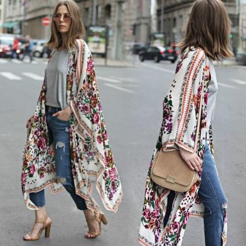 2020 Floral Print Boho Long Blouse Women Casual Loose Shawl Kimono Cardigan Beach Blouses Tops Femme Blusa Plus Size S-3XXL
