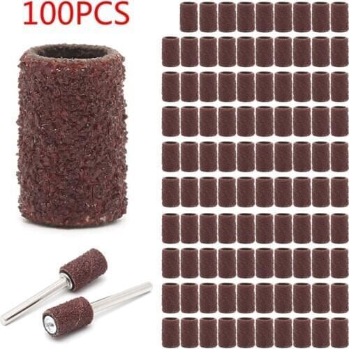 100pcs Sanding Sleeves 2 Mandrels Grind Polishing Sandpaper Circle Electric Tool L15