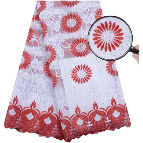 2019 New Style Red French Nigerian Lace Fabric High Quality Tulle Lace Fabric Wedding Dress African Milk Silk Tulle Lace 1552