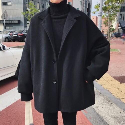 2021 Winter Mens Fashion Loose Casual Parkas Trench Black/Khaki Woolen Blends Cashmere Long Coats Cotton-padded Clothes M-2XL