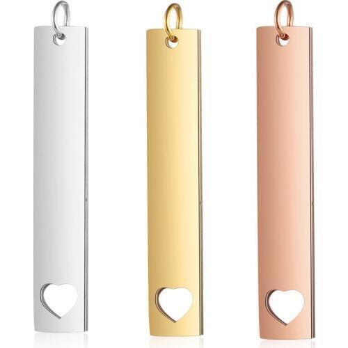 3pcs/Lot Stainless Steel DIY Blank Bar Charms with Hearts Jewerly Making Accessories 7*40mm