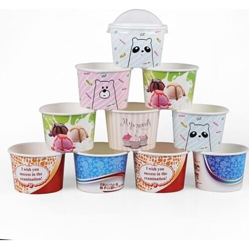 50pcs Creative disposable ice cream paper bowl party birthday wedding favor decor food cake cup takeaway packaging cup with lid