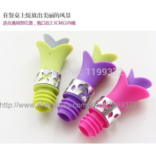 500pcs New Creative Lily Flower Shaped Reusable 2 in 1 Silicone Wine Pourer Bottle Stopper Stoppers Kitchen Party Bar Tool