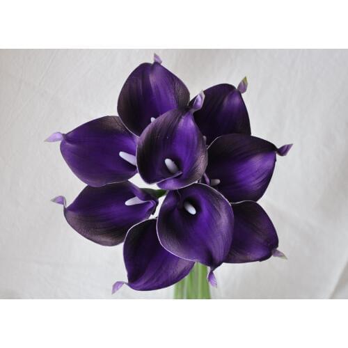 9pcs Eggplant Dark Purple Real Touch Artificial Calla Lilies Flower Arrangement Wedding Bouquet Home Decor