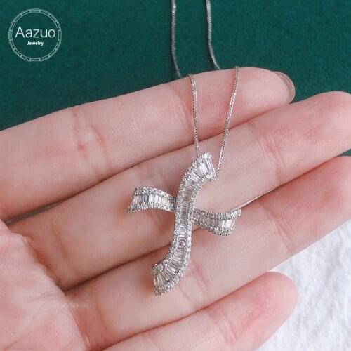 Aazuo 18K Orignal White Gold Real Natrual Diamond 0.80ct Classic Cross Necklace With Gold Chain gifted for Women Party