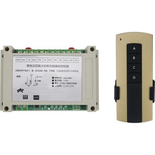 AC220V 380V 4CH 30A Smart home relay 4CH RF Wireless Remote Control Relay Switch Security System Garage Doors, Electric Doors