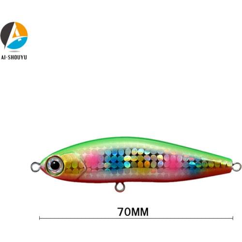AI-SHOUYU 1pc 70mm 14g Pencil Crankbait Hard Bait 3D High Simulation Eyes with Well Quality Sharpened Hooks Sinking Fishing Lure