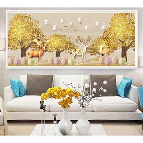 Diy fortune tree elk diamond embroidery diamond painting round 5d cross stitch mosaic laying out rhinestone wall stickersZP-1147