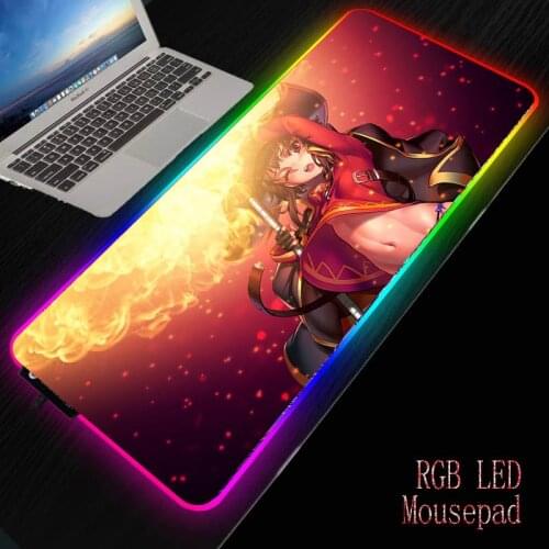 MRGBEST Megumin Anime LED Gaming RGB Gamer Large Mousepad Lighting USB Keyboard Colorful Desk Pad Mice Mat for PC Laptop Desktop