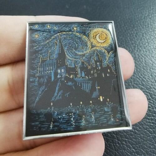 Starry Night Brooch Magic School Paintings Enamel Pin Vincent Van Gogh Badge Great Artwork Film Mash-up Jewelry