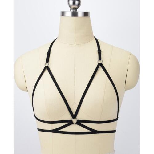 90s Body harness cage bra Bondage Harness Black Elastic Cage Bra Exotic Apparel Open Chest Cage Bralette Fetish Cupless Bra