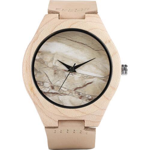 Albino Style Bamboo Watches Men Marble Pattern Face Handmade Wood Wrist Watch Man Sport Casual Male Clock Christmas Gifts 2018